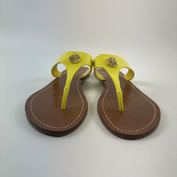 Tory Burch Cameron Thong Sandal Yellow Patent Leather Flat Slip On Womens 10 - Picture 2 of 13